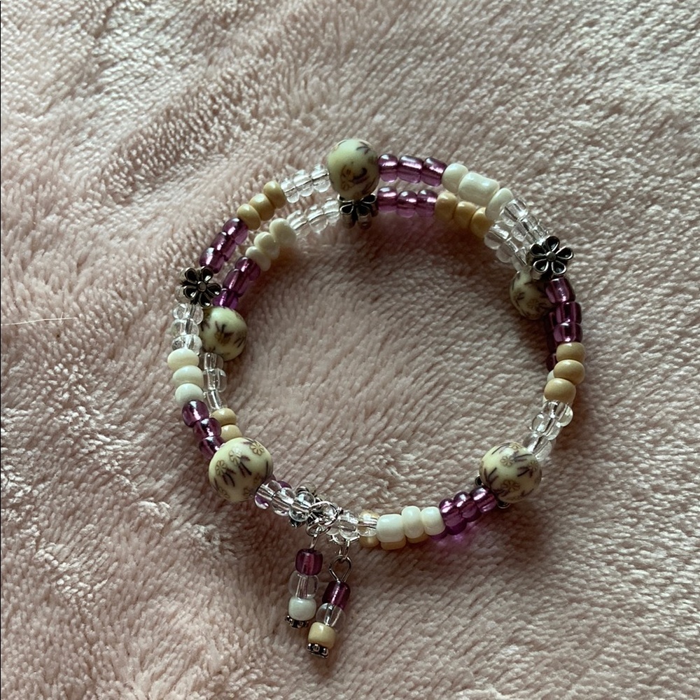 Purple and Cream Beaded Bracelet